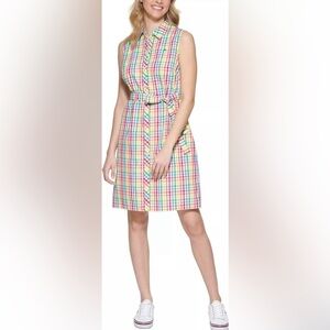 NWT Tommy Hilfiger Plaid Multi-Colored Tie Front Button Down Dress Size 4P